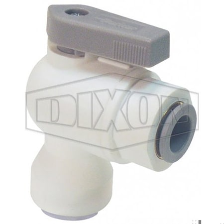 Dixon TrueSeal Ball Valve, 3/8 x 1/4 in, Tube x Tube Elbow Union, Glass-Reinforced Polypropylene Body PP6VEU4-MG